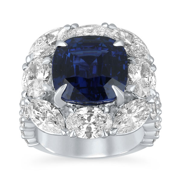 Sapphire Cushion-Cut Ring with Diamonds in White Gold
